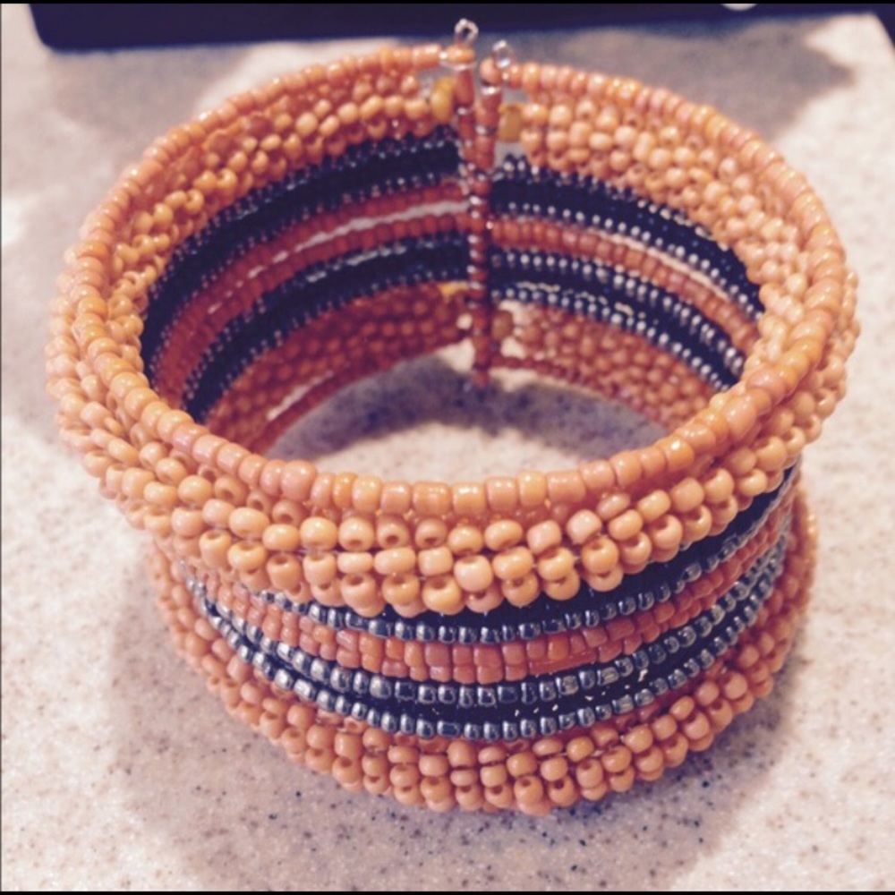 Orange and Black Beaded Bracelet